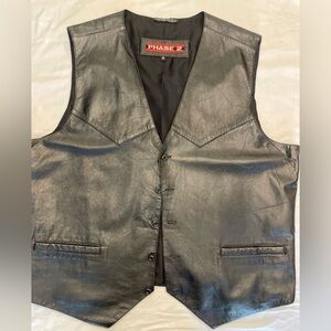 Phase 2 Black Leather Bikercore Lightweight Vest